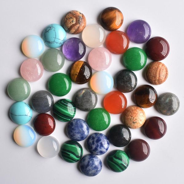 

natural stone 14mm round loose beads opal rose quartz tiger's eye turquoise cabochons flat back for necklace ring earrrings jewelry acc, Black