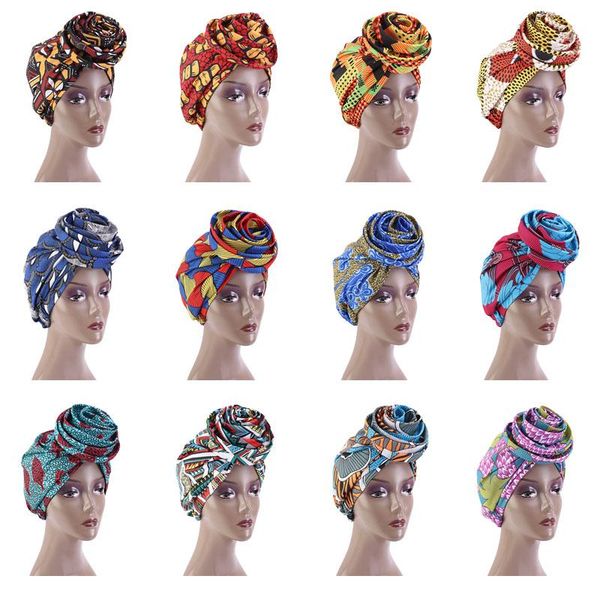 

30pcs/lot african pattern wowen knot headwrap pre-tied knotted turban bonnet satin linned beanie headscarf cap headwear hair accessories