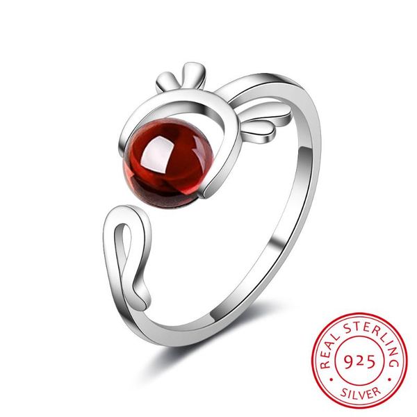 

cluster rings 925 sterling silver cute deer strewberry crystal bead finger for women adjustable size fine jewelry, Golden;silver