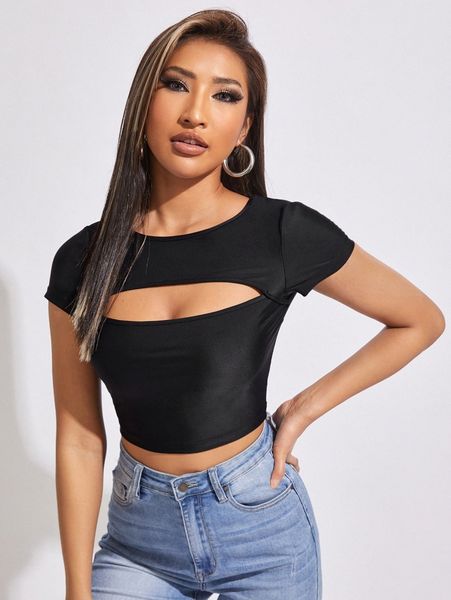 

petite peekaboo front crop tee c3sk#, White