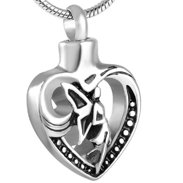 

pendant necklaces stainless steel memorial urn ashes holder dancing angel girl heart design cremation necklace accessories 316l, Silver