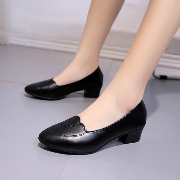 

dress shoes autumn ladies plus size pumps women woman square mid heels shallow elegant office solid black leather