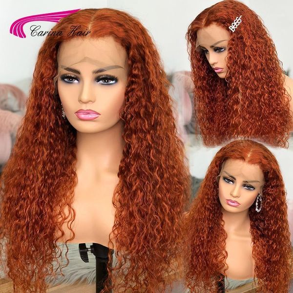 

13*1 hairline 6*1 ine lace part wig ginger orange human hair curly remy brazilian wigs pre plucked for women1, Black;brown