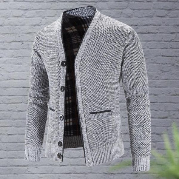 

men's jackets solid color v neck knitted coat men sweater jacket buttons, Black;brown