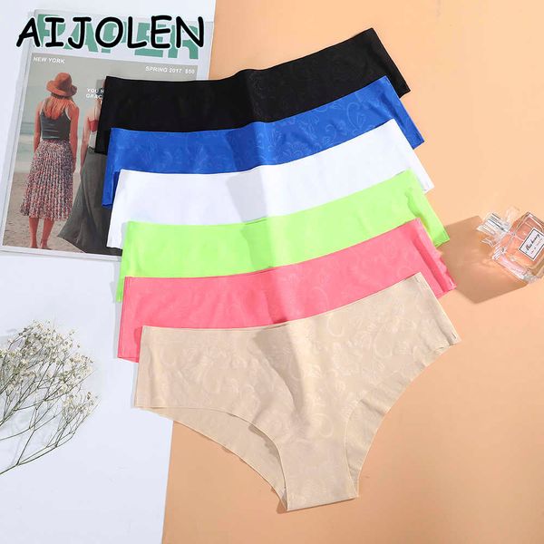 

women's panties aijolen seamless ice silk underpants pure color jacquard thongs slim-fit briefs fluorescent green beach underwear, Black;white