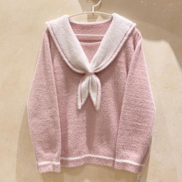 

women's sweaters pink sweater women autumn patchwork sailor collar long sleeve harajuku pullovers loose for sweet girl, White;black