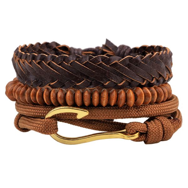 

new hip hop style men's cowhide woven beaded bracelet price, Golden;silver