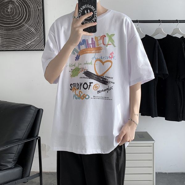 

brand men's t-shirts summer letter printed short t-shirt trendy casual half sve quarter, White;black