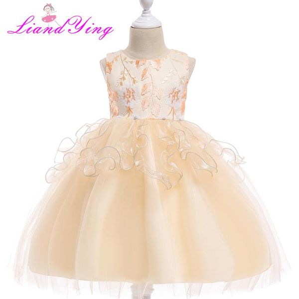

girl's dresses kids girls flower dress baby girl leaf embroidery birthday party children fancy princess ball gown wedding clothes, Red;yellow