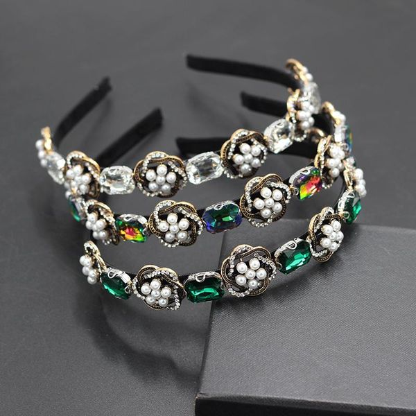 

hair clips & barrettes fashion baroque inlaid rhinestone pearl flower ladies band street shooting travel gift bridal accessories 803, Golden;silver