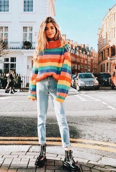 

rainbow turtleneck womens winter women sweaters pullover knitwear fashion striped large, White;black