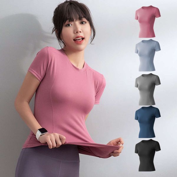 

women's tracksuits yoga net red skinny stretch short sleeve t-shirt gym running suit women's summer thin sports caz8 53gd, Gray