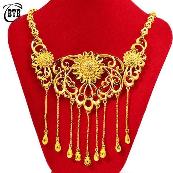 

pendant necklaces fashion luxury gold tassel necklace muslim women married noble jewelry exquisite flower accessories gift, Silver