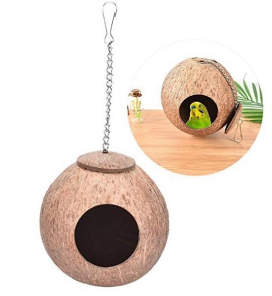 

parrot hanging hammock coconut shells bird nest swing toy budgie cockatiel bed cave cage pet with lanyard parakeet cages