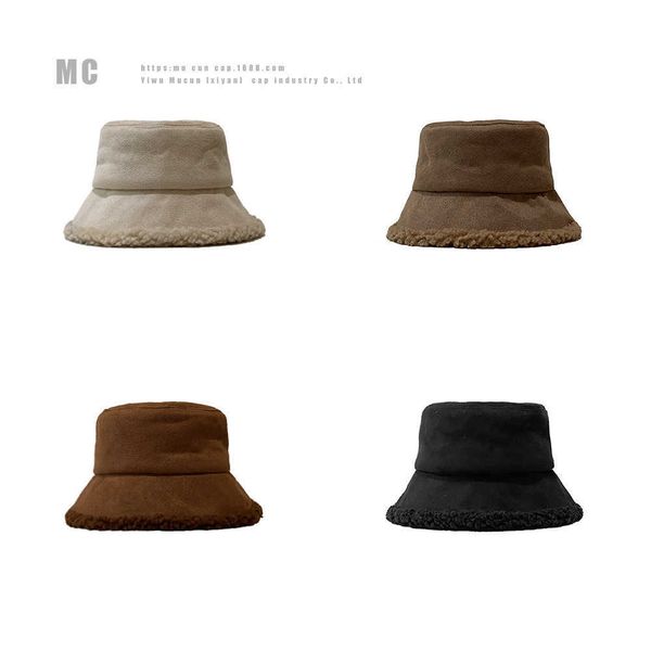 

fisherman's hat female autumn and winter korean version tide versatile net red imitation lamb wool thickened warm basin hat winter, Blue;gray