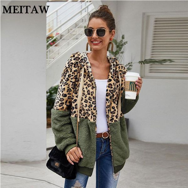 

casual long sleeve fleece hooded sweatshirt autumn winter leopard printed women sweatshirts female zipper black women's hoodies &