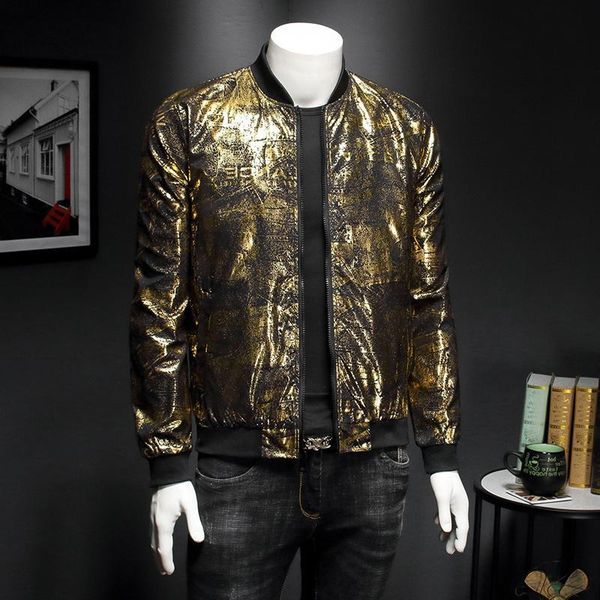 

men's jackets luxury black gold print party jacket outfit club bar coat casaca hombre 2021 spring jacquard bomber jackets men clo, Black;brown
