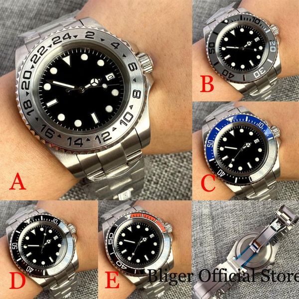

wristwatches 43mm dress sea black big nh35a pt5000 miyota automatic men watch oyster band rotating bezel ring date mineral glass, Slivery;brown