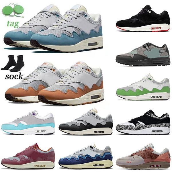 

2022 authentic patta waves 1 running shoes noise aqua monarch rush maroon 1s 87 trainers cactus jack baroque brown amsterdam university blue, White;red