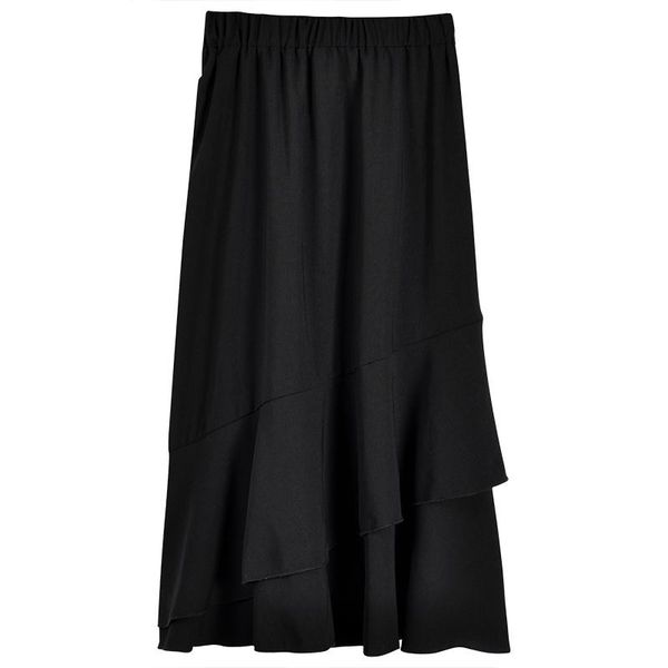 

skirts half skirt fairy summer 2021 korean academic style all kinds of medium long ruffle high waist a-line, Black