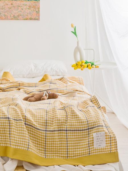 

houndstooth plaid throw blanket summer cotton four layers of gauze binding bedspread on the bed 200*230cm sofa cover blankets