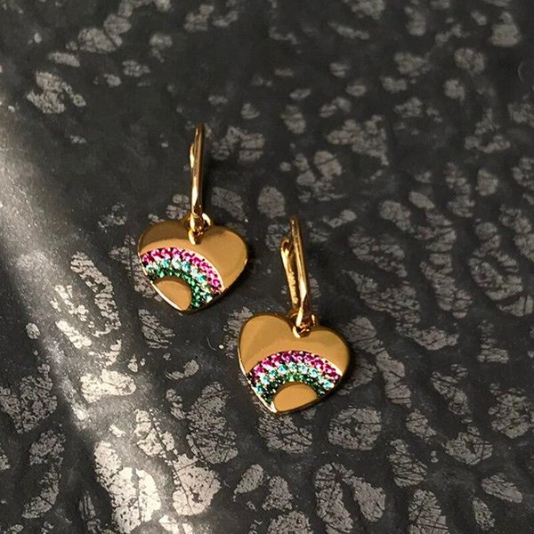 

hoop & huggie monaco's product in july, ladies sterling silver zircon rainbow heart-shaped earrings, high-end jewelry, Golden;silver