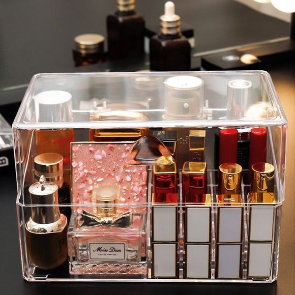 

makeup organizer box with lid for lipstick perfume acrylic display case cotton pad carrying container cosmetic storage boxes & bins