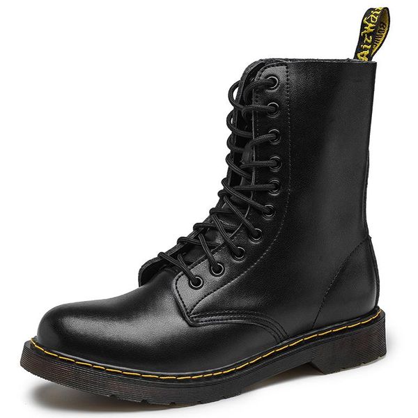 

boots autumn and winter couples plus velvet warm leather 10-hole high-casual men's outdoor sports motorcycle shoes, Black