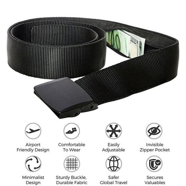 

ly travel security belt invisible money pouch wallet pockets waist bf88 support, Black;gray