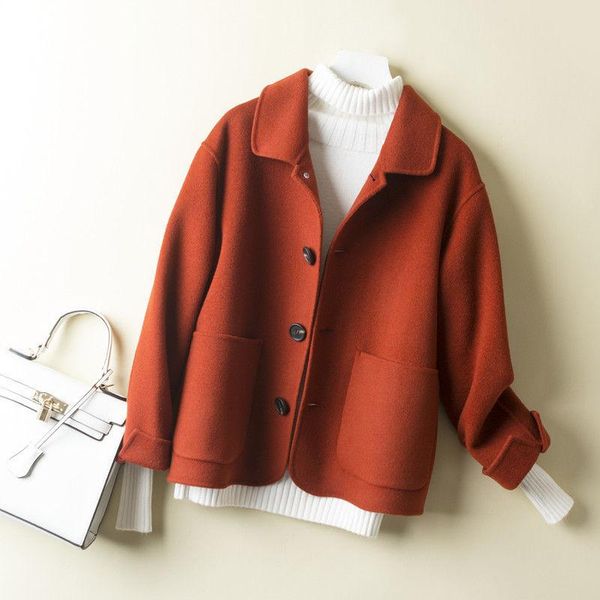 

women's wool & blends women 2021 autumn winter vintage cashmere coat jackets overcoat female warm outwear loose casual ladies chic coat, Black