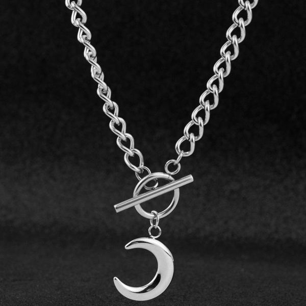 

pendant necklaces fashion trend moon titanium steel necklace for men and women retro wild stainless clavicle chain jewelry, Silver