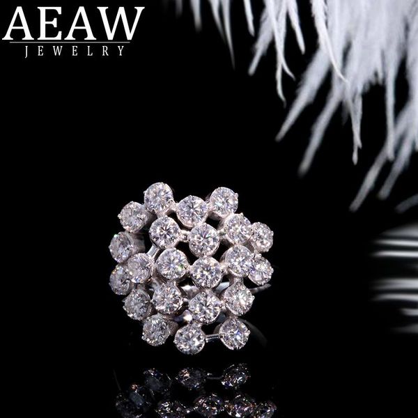 

cluster rings aeaw 18k white gold fashion moissanite ring 2.2ctw round cut brilliant engagement for women, Golden;silver