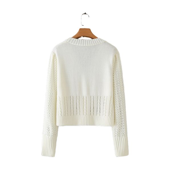 

sweaters v-neck single-breasted cutout long sleeve vintage flower embroidery knitting chic women's beige simple female sweater, White;black