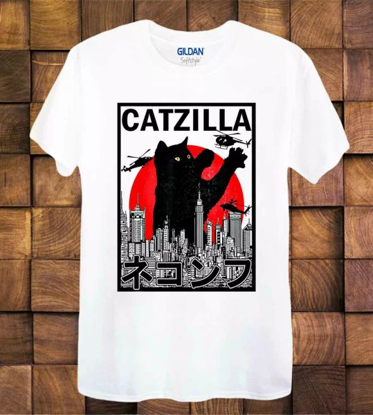 

catzilla t shirt godzilla cats pew movie film sci fi ladies/men's 891, White;black
