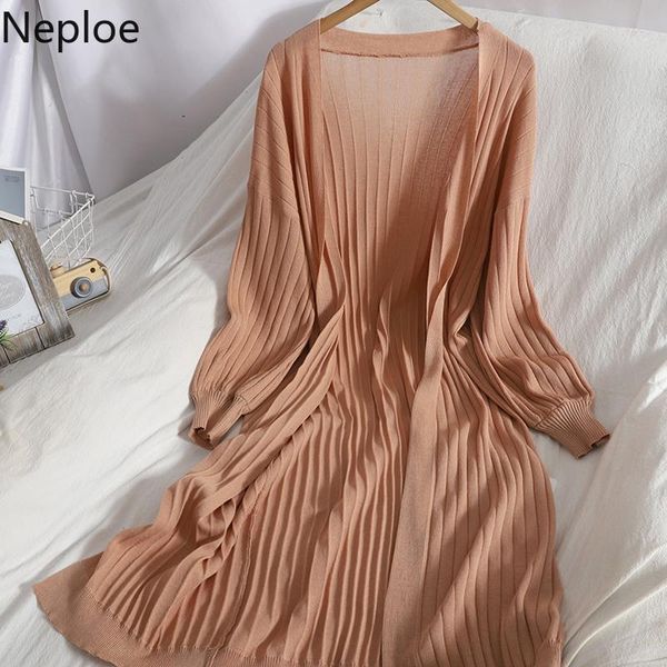 

women's knits & tees neploe fashion long cardigan knitted jacket women spring summer korean solid simple loose sunscreen shirt plus siz, White