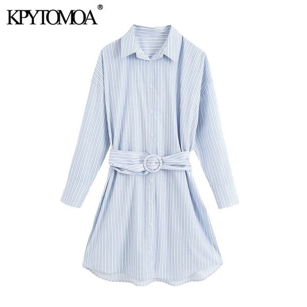 

women chic fashion with belt striped loose mini shirt dress long sleeve button-up female dresses mujer 210420, Black;gray