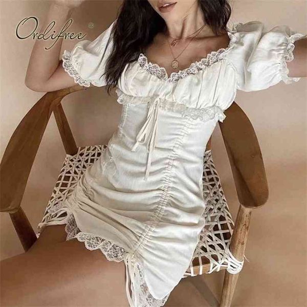 

summer vintage women white mini dress short sleeve drawstring bodycon lace crochet pencil 210513, Black;gray