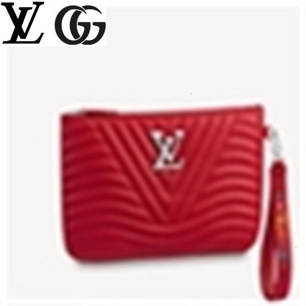 

m67500 wave zipped pochette real leather long wallets chain wallet pouches key card holders cases purse clutches evening, Red;black