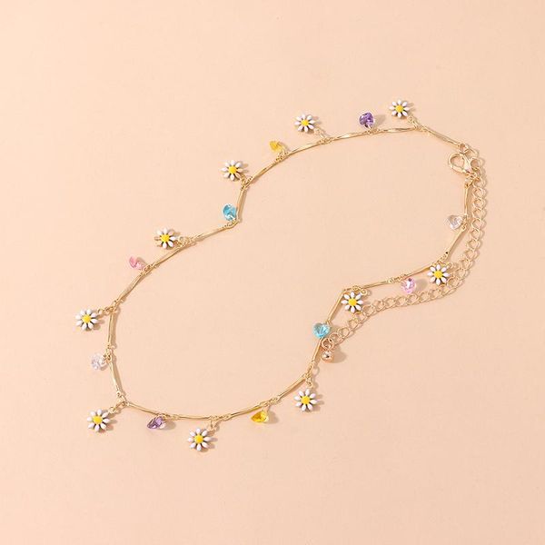 

chains colorful seed bead daisy flower choker necklaces statement short collar clavicle chain necklace party women jewelry 2021, Silver