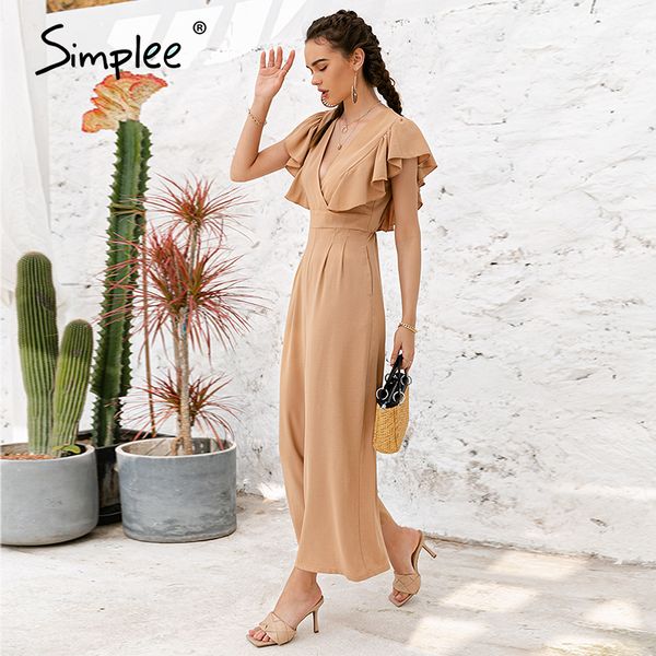 

2011simplee solid v-neck jumpsuit casual camel ruffled wide-leg women jumpsuits high waist sleeveless office lady jumpsuit new, Black;white
