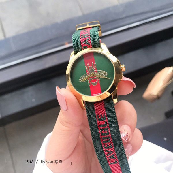 

fashion brand wrist watch men women girl bee style canvas band quartz good quality clock, Slivery;brown