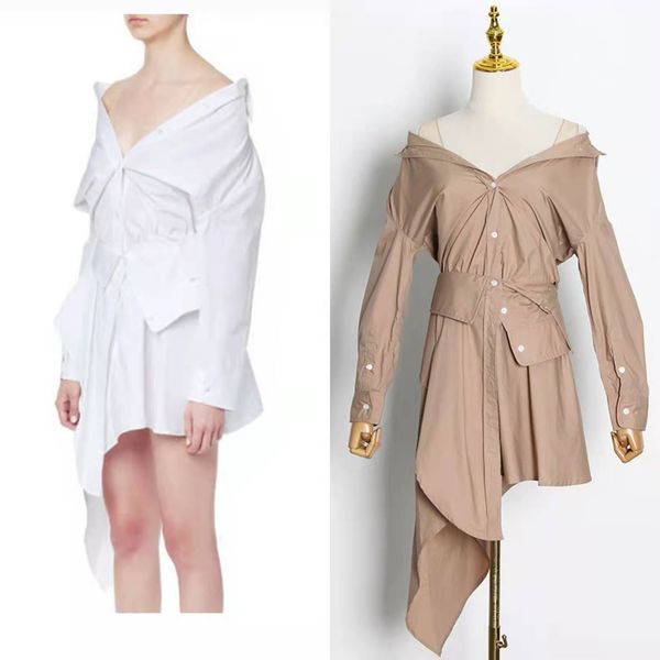 

spring lapel one-shoulder personality irregular shirt, White