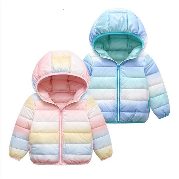 

girl rainbow gradient jacket cotton warm coat for baby autumn winter infant boy down kids children clothes, Blue;gray