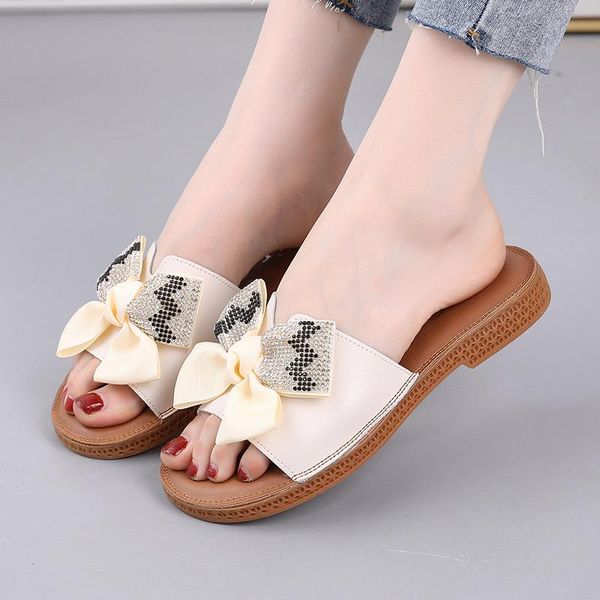 

slippers women summer shoes rubber flip flops pantofle butterfly-knot low slides flat hawaiian 2021 glitter pu cr, Black