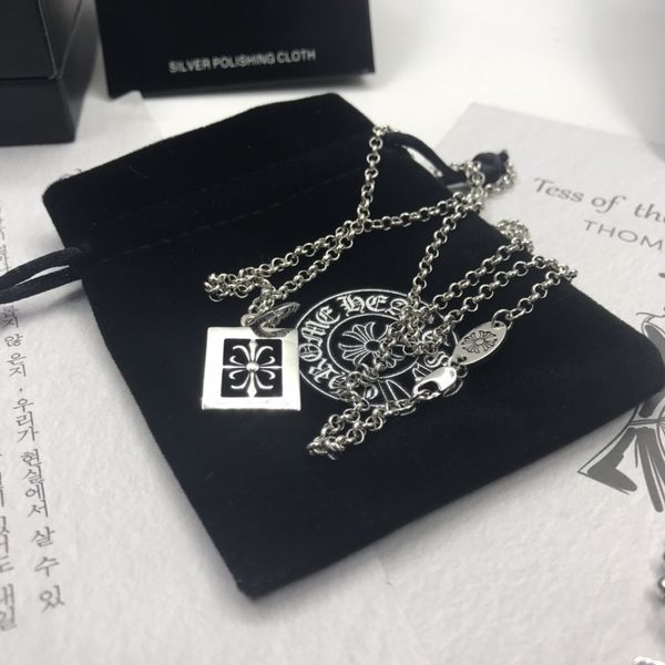 

necklace ch croquet square hollow out cross pendant men's personality, Silver
