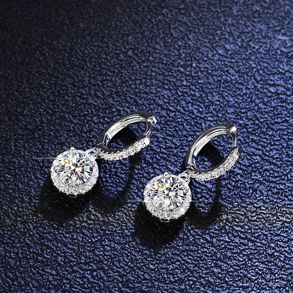 

excellent cut diamond good clarity round moissanite drop earrings silver 925 jewelry