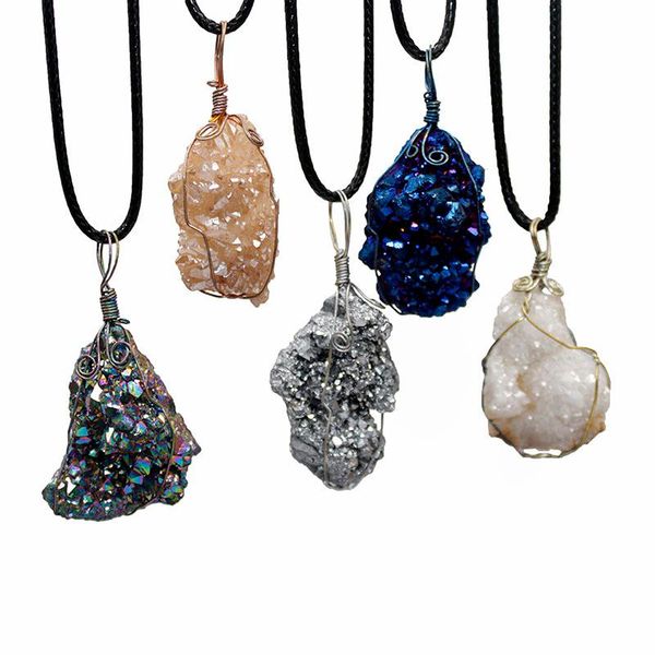 

irregular geometric multicolor crystal tooth manual braiding winding pendant necklace couple accessories necklaces, Silver