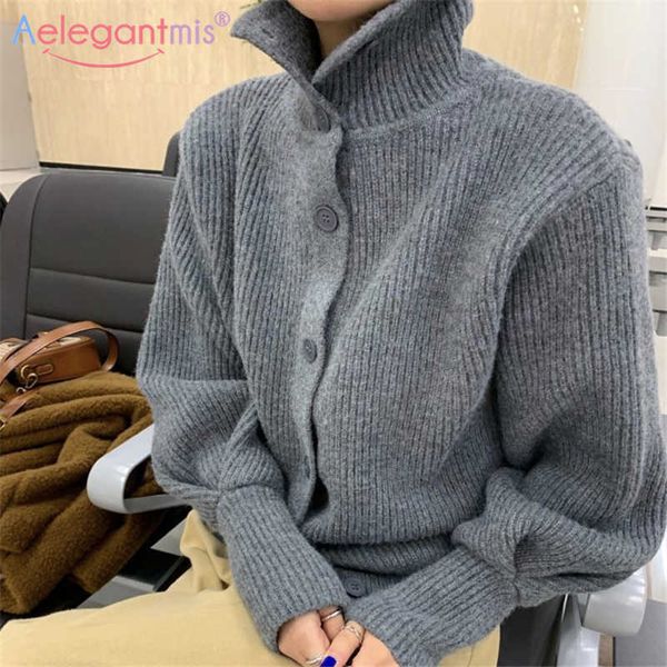

aelegantmis classic women vintage warm soft turtleneck ribbed sweater cardigan single breasted autumn female knitted 210607, White