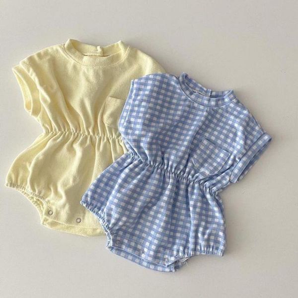 

summer cute born baby bodysuit infant cotton short sleeve body clothes solid boys and girls jumpsuit 0-24m rompers, Blue