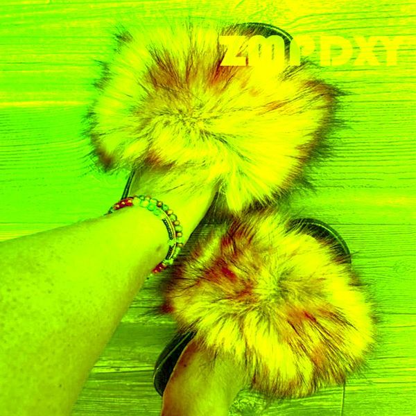 

imitation fur slippers furry fluffy women casual plush shoes faux home fuzzy sandals female flip flops, Black